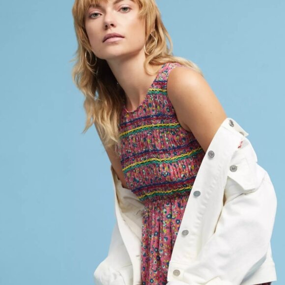 Anna Sui Floral Pink Sleeveless Dress Size 6 - Picture 2 of 12